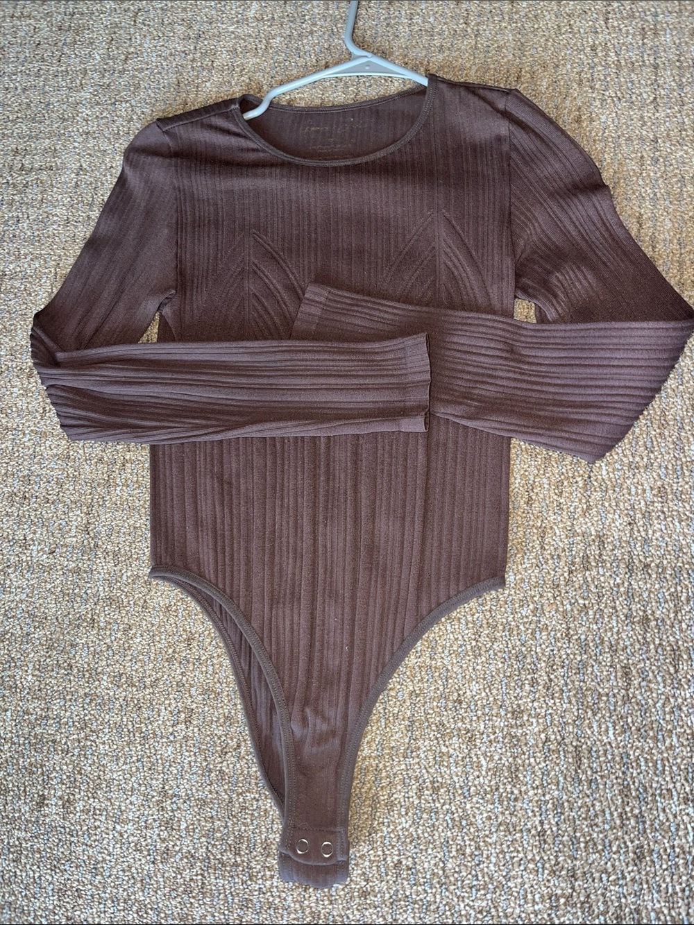 Ribbed Long-Sleeve Brown Bodysuit